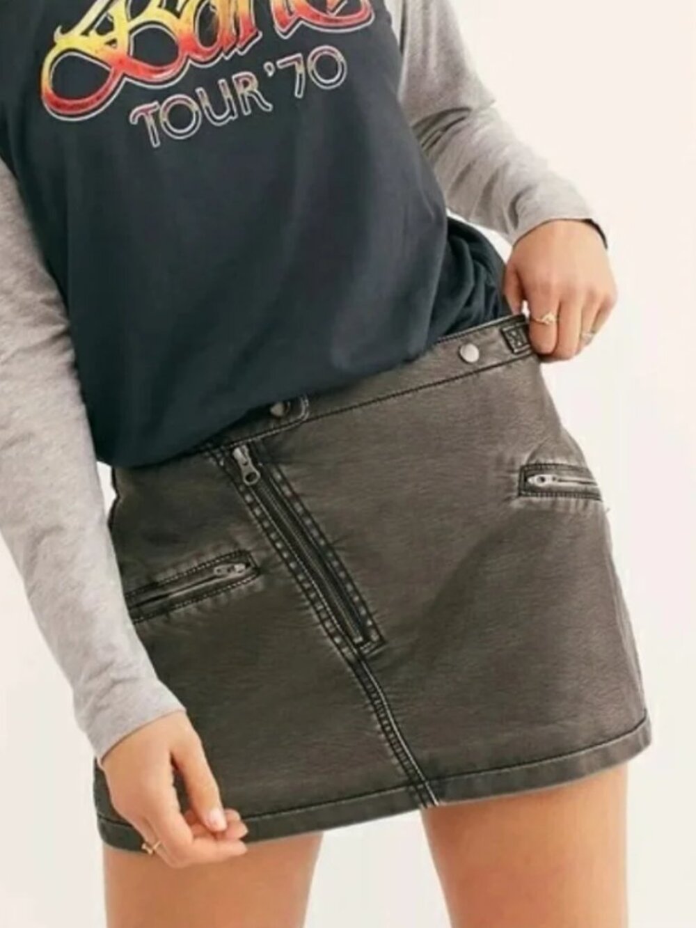 Free People Havana Heat Faux Leather Mini Skirt Size 6